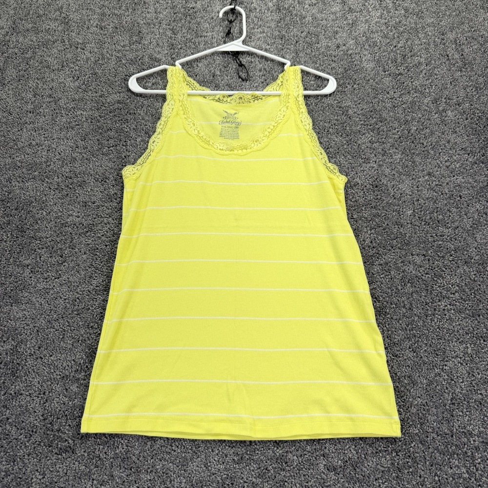 Faded Glory Tank Top Womens 2XL Yellow Stripe Lace Scoop Neck Summer Casual
